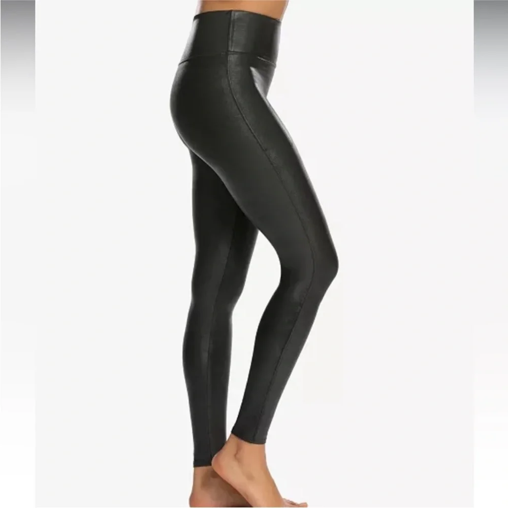 Spanx Women’s Black Faux Leather Leggings in a size Small.